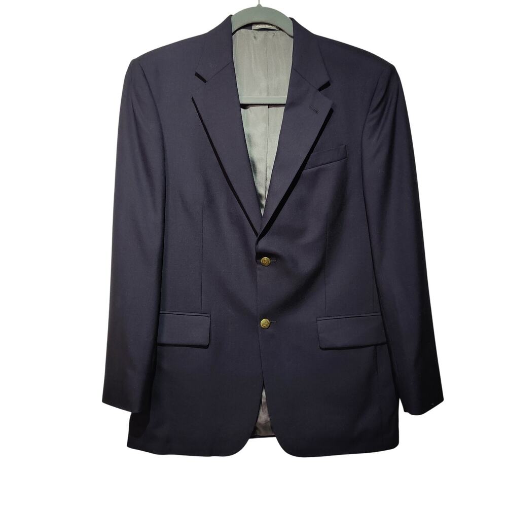 Oscar de la Renta Men's Sz 42L Navy Blue Wool Blazer Suit Jacket Gold Buttons